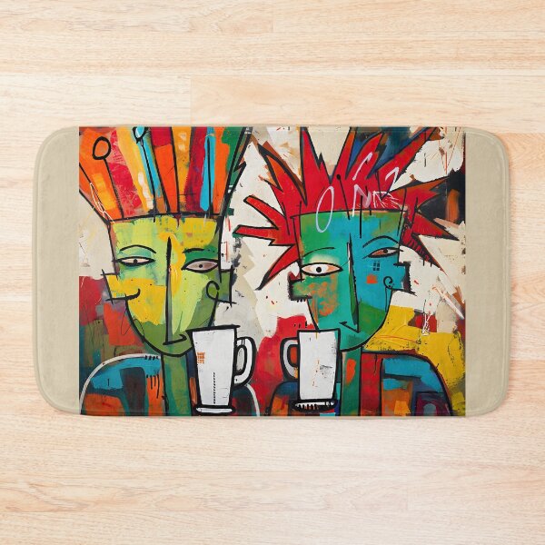 Item preview, Surreal Dynamic Coffee Connection - Vibrant Stylized Figures Amid Colorful Abstraction designed and sold by OlfactoART Studio.