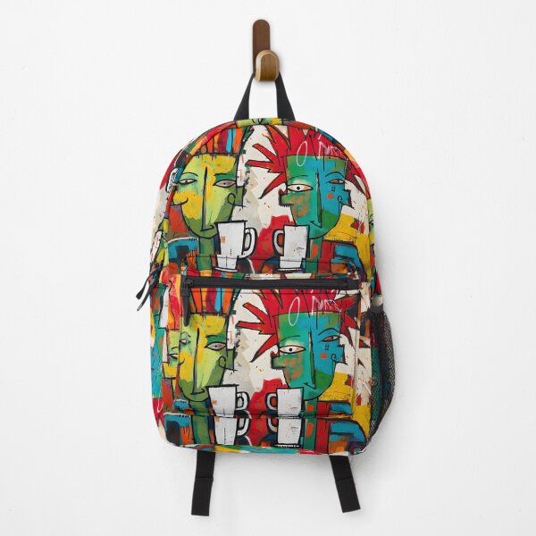 Item preview, Surreal Dynamic Coffee Connection - Vibrant Stylized Figures Amid Colorful Abstraction designed and sold by OlfactoART Studio.