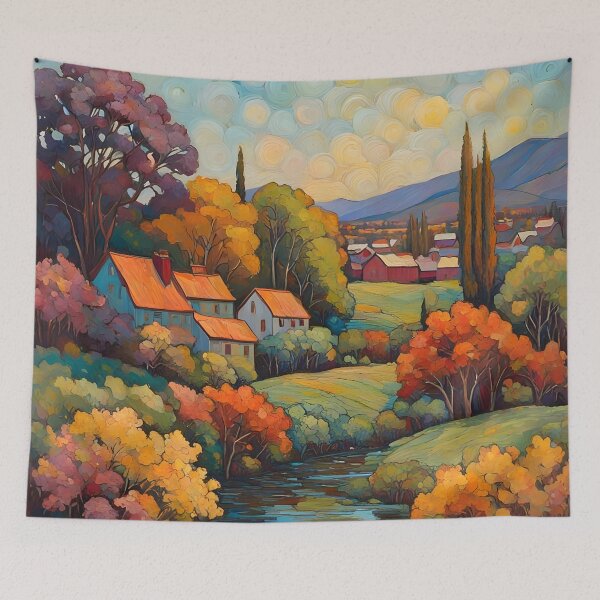 Item preview, Riverside village landscape designed and sold by Cloofur.