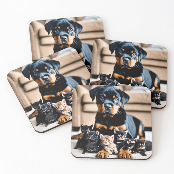 Item preview, Cute Rottweiler puppy with cutest kittens designed and sold by CyberArtistOne.