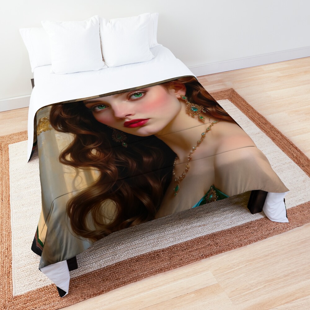 An Enchanting Portrait of The Emerald Empress Beautiful AI Concept Art by Xzendor7 Decorative Portrait Art Print Comforter