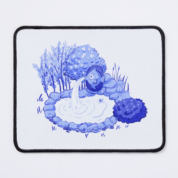 Item preview, Pond with fish and frog, blue monochrome designed and sold by rizdrawings.