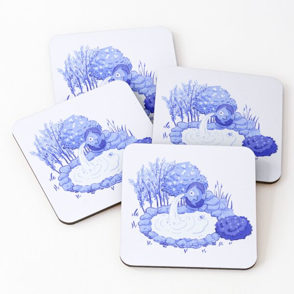 Item preview, Pond with fish and frog, blue monochrome designed and sold by rizdrawings.