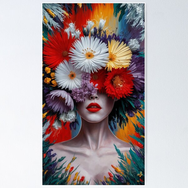 Vibrant Floral Portrait, Flower Head Woman Canvas Print, Flower Head Surreal Art Portrait Equivalent Exchange Contemporary Woman newest Fashion Art