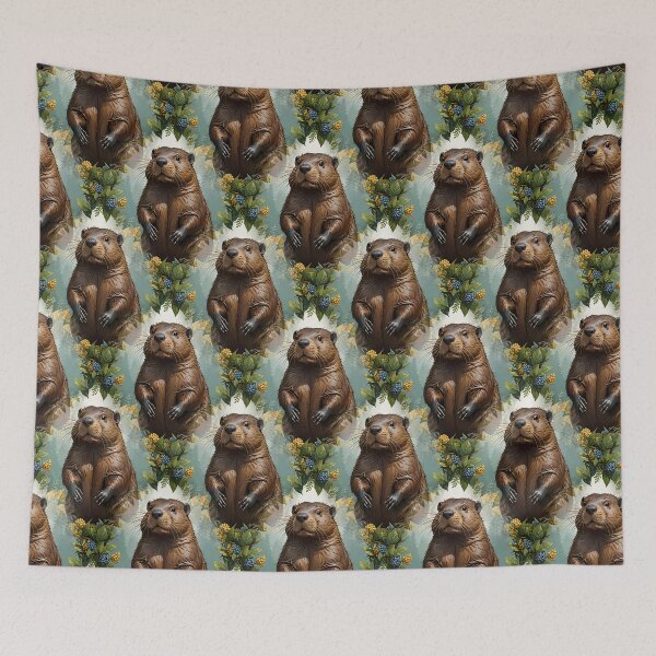 Item preview, American beaver Surrounded By Oregon-grape Pattern designed and sold by taiche.