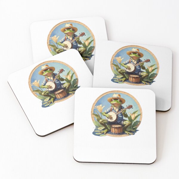 Item preview, Frog in straw hat sitting on a drum in watercolor paint designed and sold by EmeraldCauldren.
