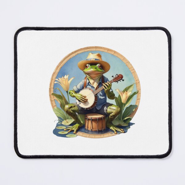 Item preview, Frog in straw hat sitting on a drum in watercolor paint designed and sold by EmeraldCauldren.