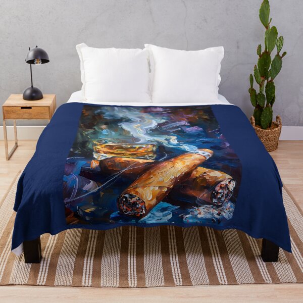 Item preview, Cigar Aficionado Whiskey Whimsy - Vivid Brushstrokes and Smoky Serenade in Blue Ambiance AI Generated designed and sold by OlfactoART Studio.