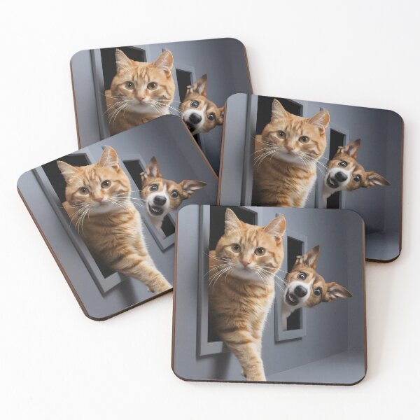 Item preview, A surprising meeting between a dog and a cat. designed and sold by MyHappyArtShop.