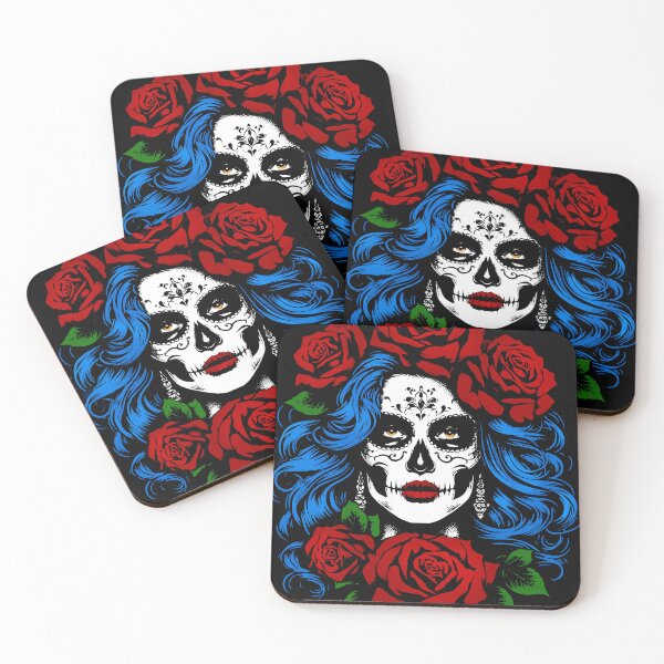 Item preview, Woman Skull With Blue Hair And Red Roses designed and sold by karsad.