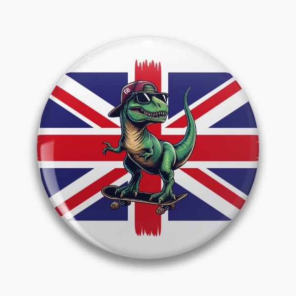 Item preview, Skateboarding T-Rex Dinosaur Great Britain United Kingdom Flag  designed and sold by darkskydelights.