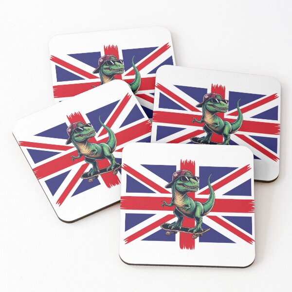 Item preview, Skateboarding T-Rex Dinosaur Great Britain United Kingdom Flag  designed and sold by darkskydelights.