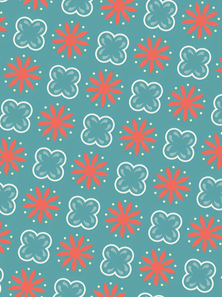 Aperçu 4 sur 4. Coque iPhone avec l'œuvre Fleurs Sarcelle Et Rouges Sur Motif Turquoise créée et vendue par PatternsPalette.