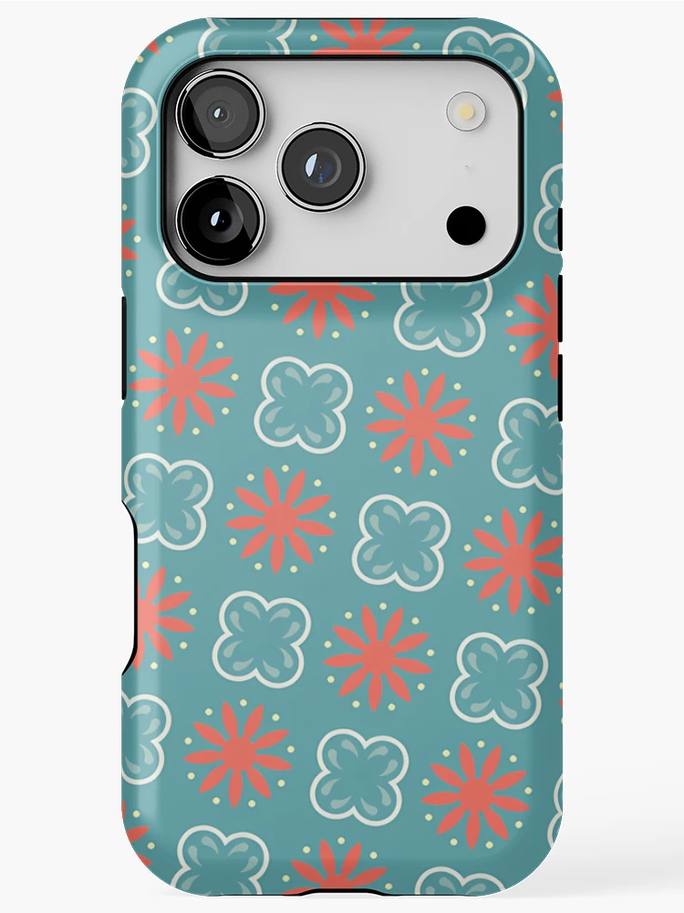 Aperçu 1 sur 4. Coque iPhone avec l'œuvre Fleurs Sarcelle Et Rouges Sur Motif Turquoise créée et vendue par PatternsPalette.