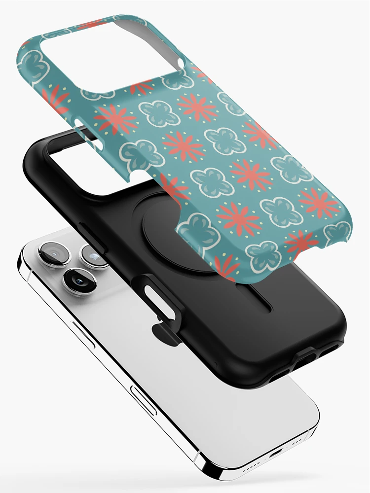 Aperçu 2 sur 4. Coque iPhone avec l'œuvre Fleurs Sarcelle Et Rouges Sur Motif Turquoise créée et vendue par PatternsPalette.