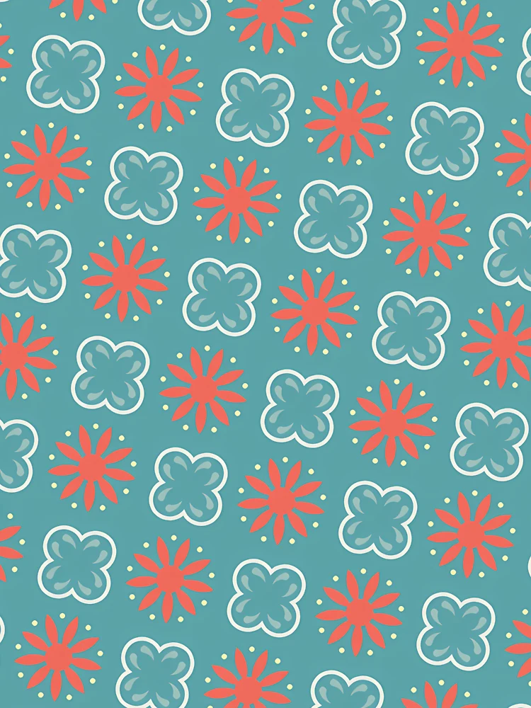 Aperçu 6 sur 6. Sweatshirt premium oversize avec l'œuvre Fleurs Sarcelle Et Rouges Sur Motif Turquoise créée et vendue par PatternsPalette.