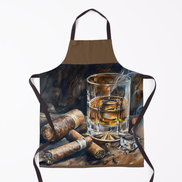 Artikelvorschau, Cigar Aficionado Amber Tranquility - Whisky- und Zigarren-Kunstdruck mit zartem Rauch, KI-generiert entworfen und verkauft von OlfactoART Studio.