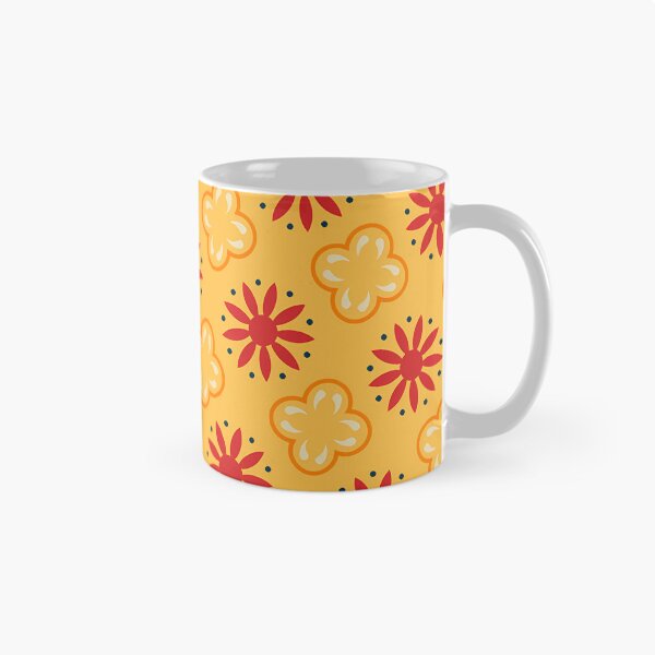 Item preview, Flores doradas y rojas sobre patrón amarillo. designed and sold by PatternsPalette.