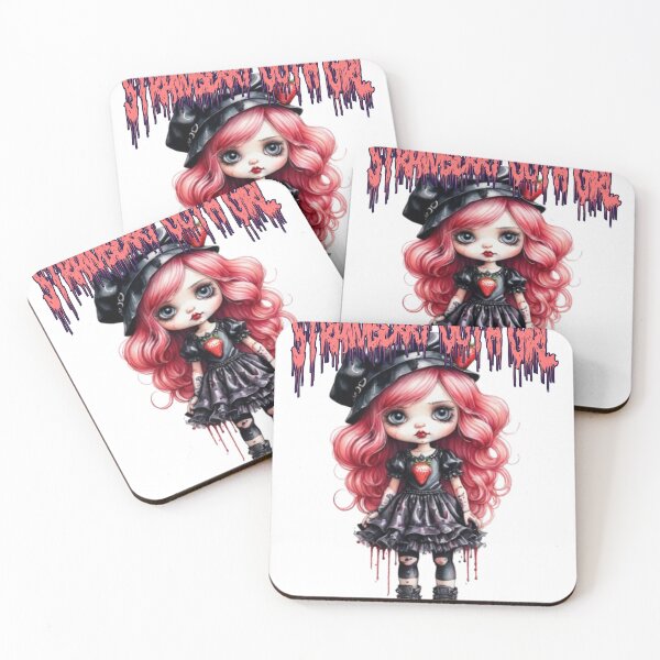 Item preview, Strawberry Goth Girl with Pink Hair in watercolor paint designed and sold by EmeraldCauldren.