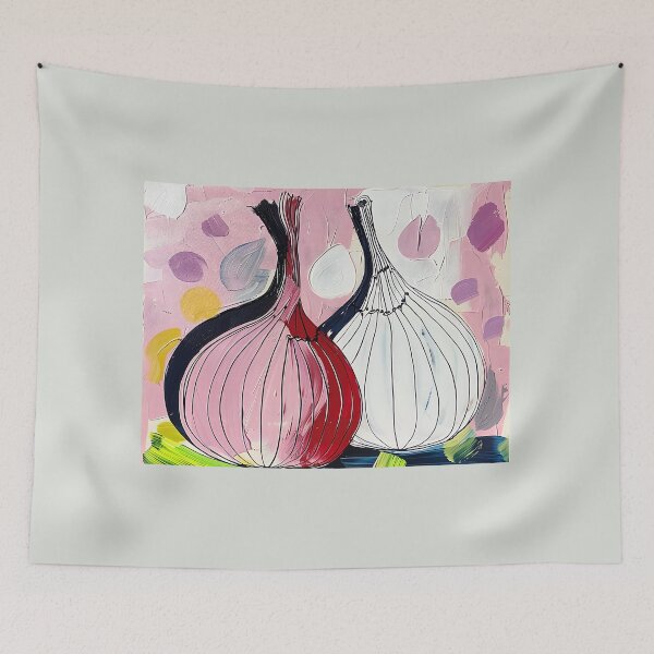 Item preview, Playful Alliums - Vibrant Brushstrokes of Stylized Onions Against a Backdrop of Playful Pinks and Purples Digital Art designed and sold by OlfactoART Studio.