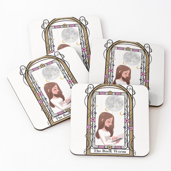 Item preview, The Book Worm, tarot card inspired design, girl reading at night at the window designed and sold by Blondiella.