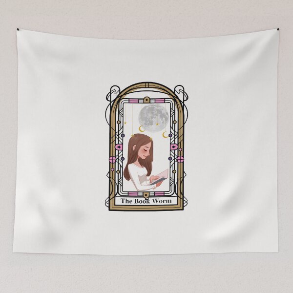 Item preview, The Book Worm, tarot card inspired design, girl reading at night at the window designed and sold by Blondiella.
