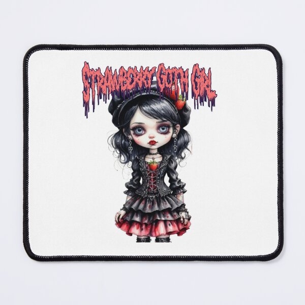 Item preview, Strawberry Goth Girl with Strawberry Necklace in watercolor paint designed and sold by EmeraldCauldren.