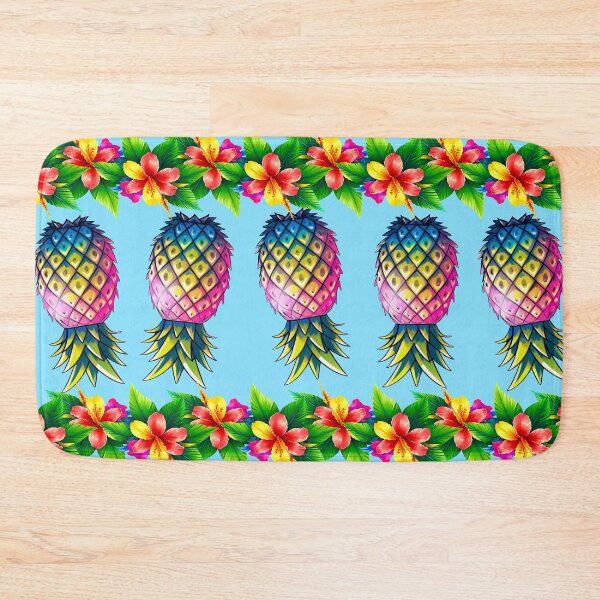 Item preview, Vibrant Tropical Flowers | Pineapples Border | Light Blue designed and sold by JLEmporium.