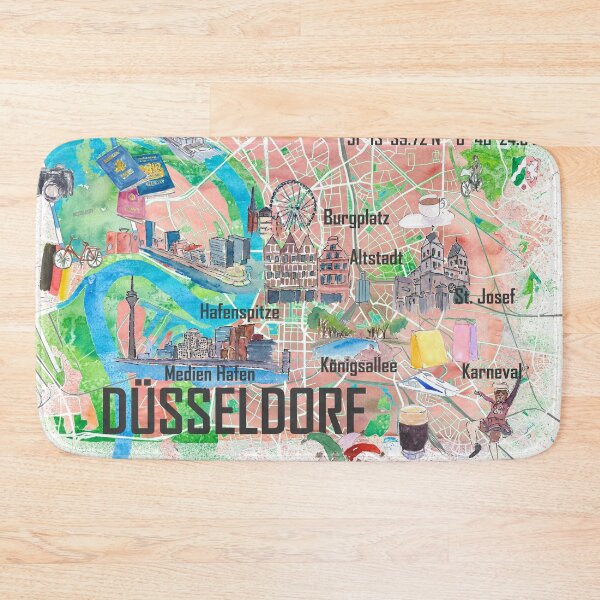Item preview, Dusseldorf Germany NRW Illustrated Map with Roads and Tourist Highlights designed and sold by artshop77.
