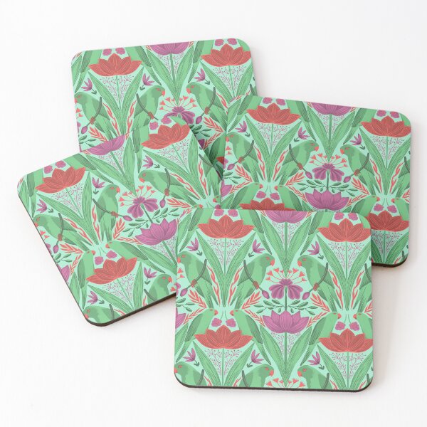Item preview, Green parrots and tulips  designed and sold by Flyingwall.