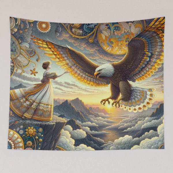 Item preview, Majestic Eagle and Woman at Sunset - Enchanting Sky Art designed and sold by Suzana Djordjevic.
