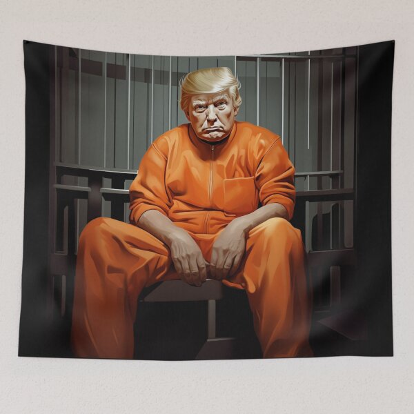 Item preview, Donald Trump Behind Bars: Hilarious Cartoon Artwork of Trump in an Orange Jumpsuit designed and sold by Hlvargo.