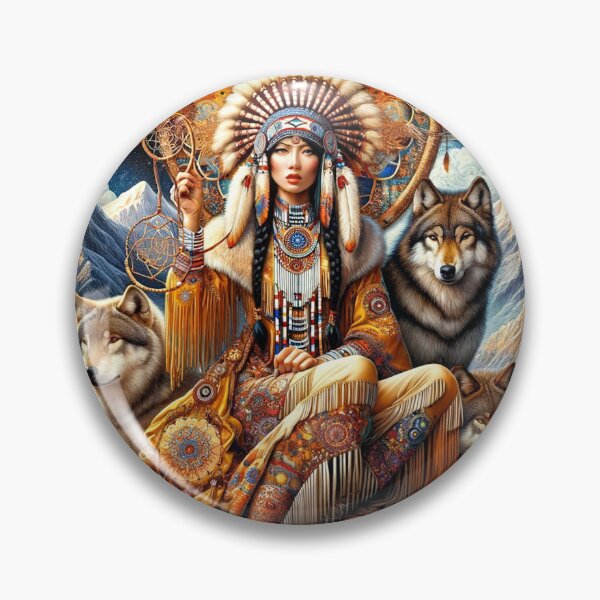 Item preview, Mystical Native American Woman with Wolves - Spiritual Tribal Art designed and sold by Suzana Djordjevic.