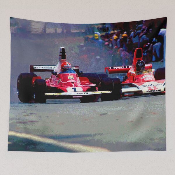 Item preview, Niki Lauda fighting with James Hunt in their 1976 F1 racecars abstract designed and sold by Rodissimus1984.