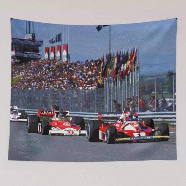 Item preview, Niki Lauda racing in front of James Hunt in their 1976 F1 racing cars abstract designed and sold by Rodissimus1984.