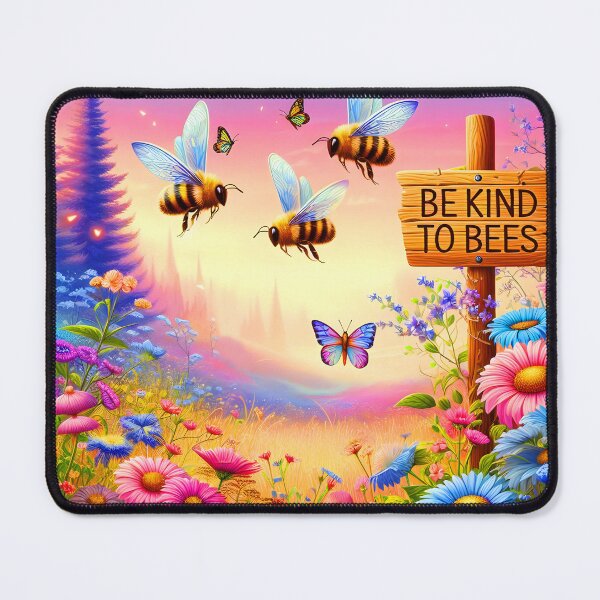 Item preview, Be kind to bees - cute colorful cartoon meadow with a table designed and sold by EmeraldeaArt.