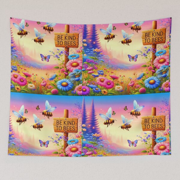 Item preview, Be kind to bees - cute colorful cartoon meadow with a table designed and sold by EmeraldeaArt.