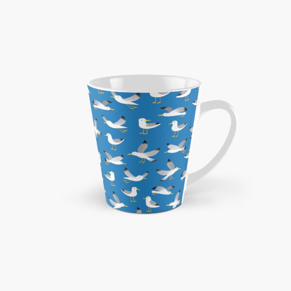 Seagulls - Cute coastal bird pattern on blue by Cecca Designs Tall Mug