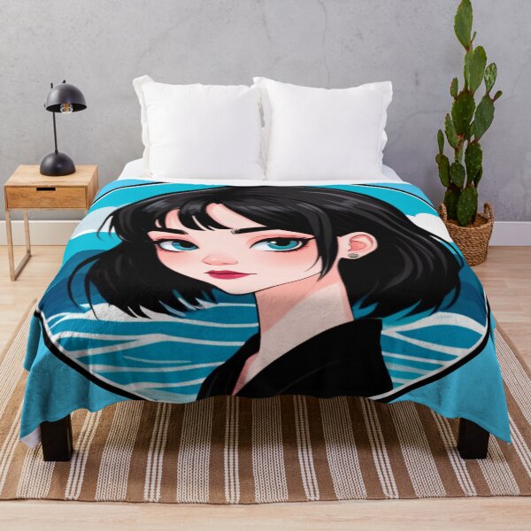 Item preview, Black Hair Summer Goth Girl at the Ocean designed and sold by MadnessEnvelope.