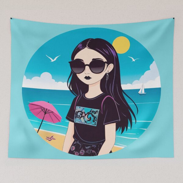 Item preview, Summer Goth Girl at Blue Ocean Beach designed and sold by MadnessEnvelope.