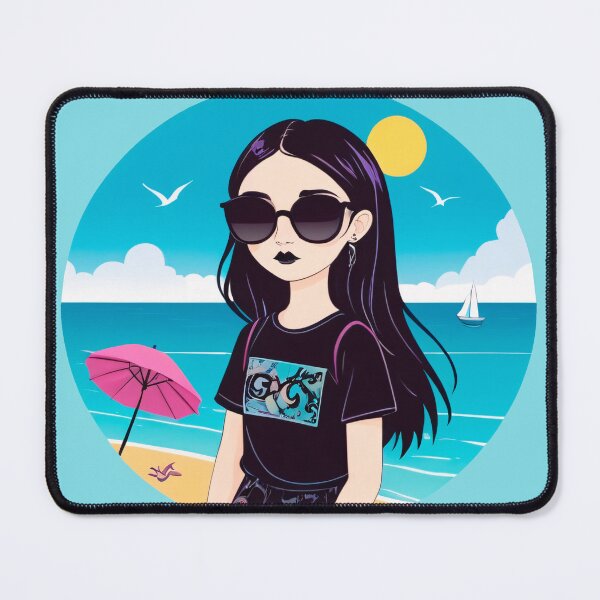 Item preview, Summer Goth Girl at Blue Ocean Beach designed and sold by MadnessEnvelope.