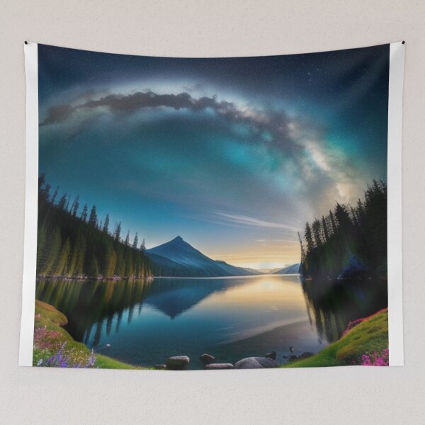 Item preview, Milky Way Arc Over Serene Lake At Sunset designed and sold by EnchantedVista.