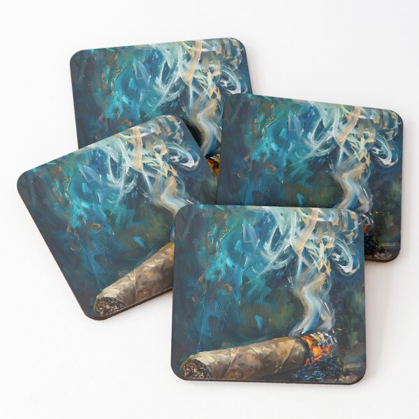 Item preview, Glowing Ember - Vivid Brushstrokes of Burning Cigar and Smoke Tendrils Rising into the Air designed and sold by OlfactoART Studio.