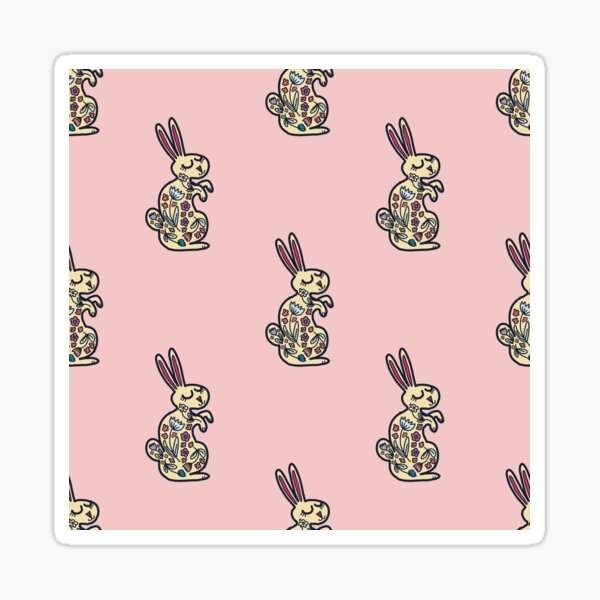 Yellow Floral Bunnies Sticker
