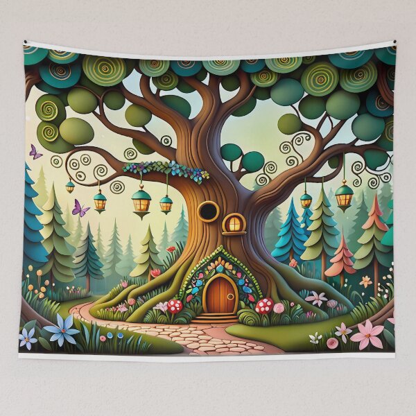 Item preview, One of the Tree Houses in the Enchanted Forest Realm - Naive Art designed and sold by Second Draft Visuals.