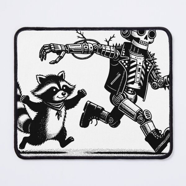 Item preview, Weirdcore Punkrock Goth Raccoon Chasing Robot designed and sold by dreamsagellc.