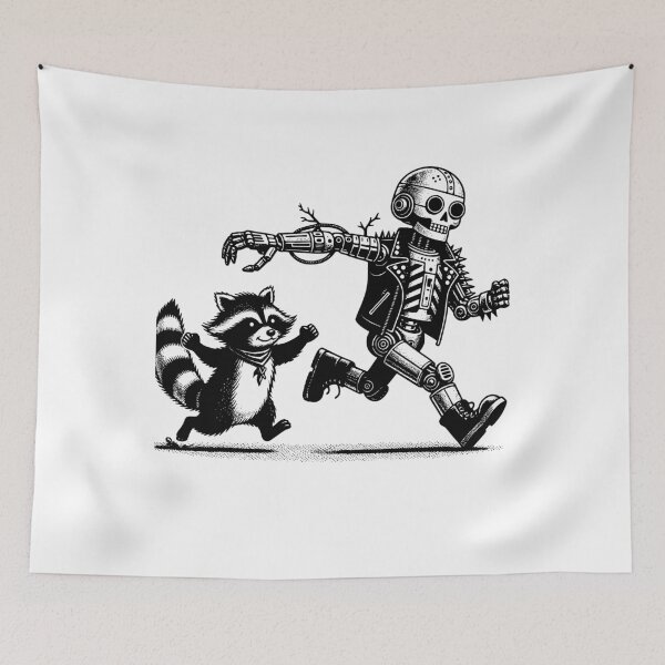 Item preview, Weirdcore Punkrock Goth Raccoon Chasing Robot designed and sold by dreamsagellc.