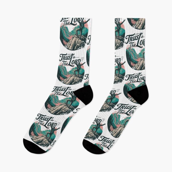 Item preview, Retro Mountain Hiker Illustration - "Trust in the Lord" Men's Christian Art Design by #HahaHandlesHub designed and sold by HahaHandlesHub.