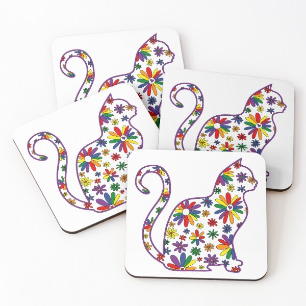 Item preview, Flower doodle cat LGBTQ+ Rainbow Pride Flag designed and sold by JoyfulJen.