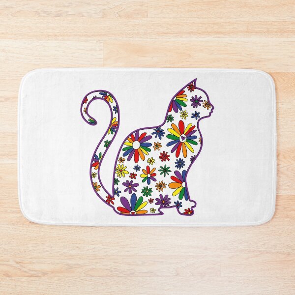 Item preview, Flower doodle cat LGBTQ+ Rainbow Pride Flag designed and sold by JoyfulJen.